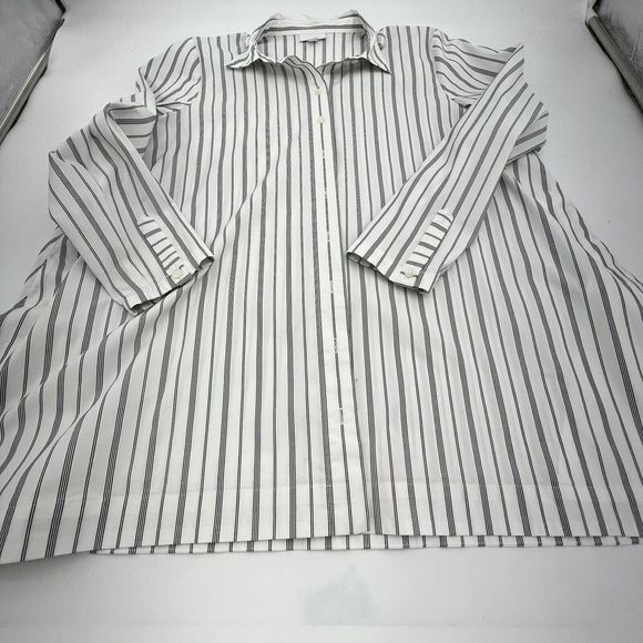 J. Jill Tops - J Jill White Black Vertical Stripe Button down Long Sleeve High Low blouse Sz PL